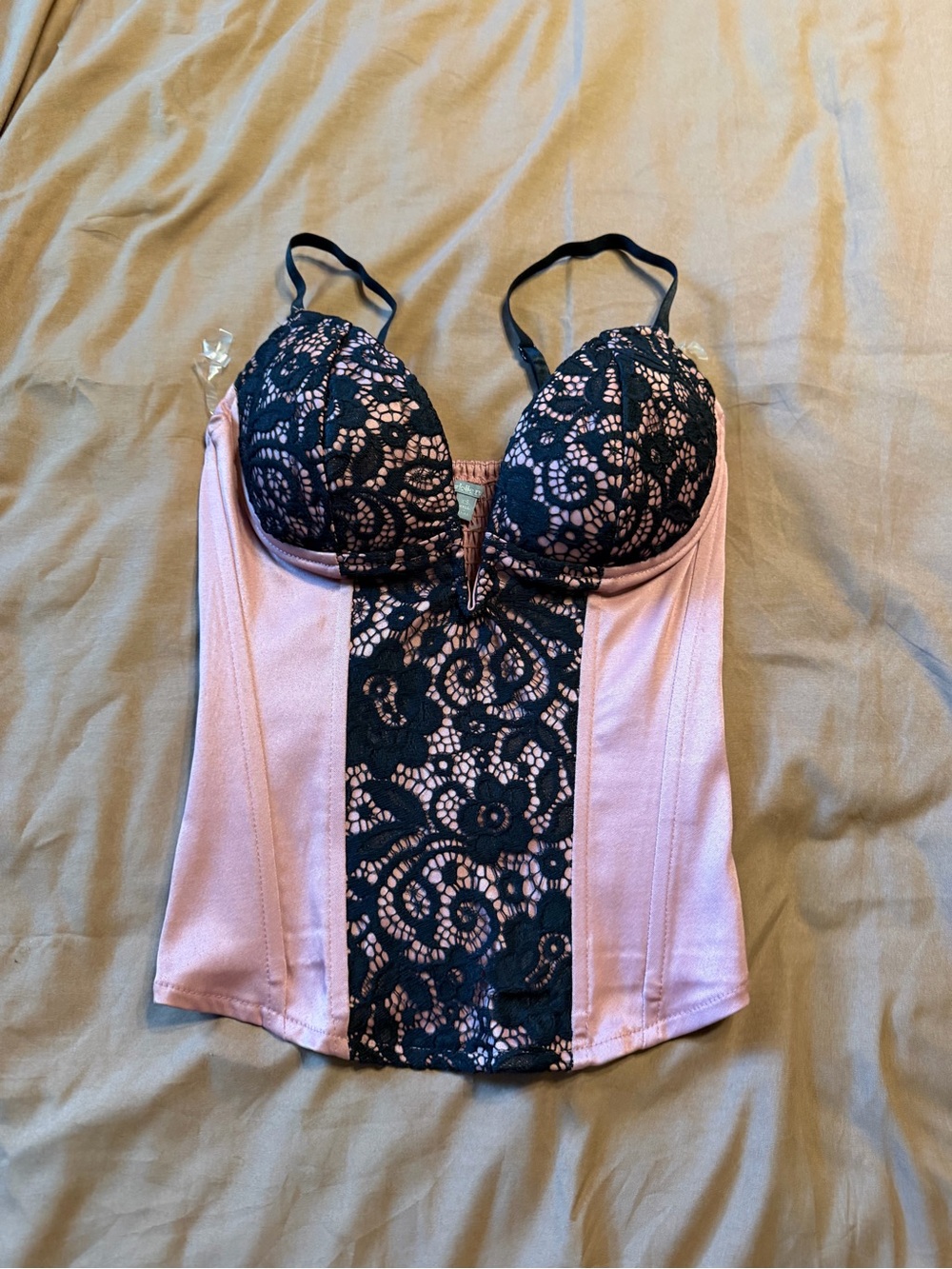 Pink and Black Lace Bustier Top
